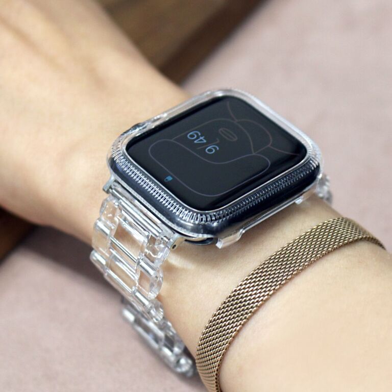 45mm Apple Watch クリア＋シルバー カバーバンド ベルト - 時計