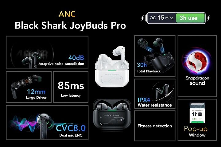 ブラックシャークのフルワイヤレスイヤホン「Black Shark JoyBuds Pro