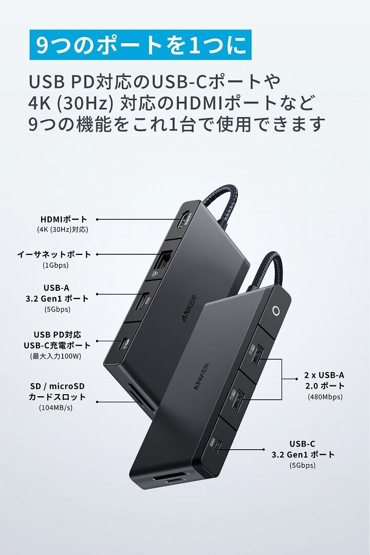 Anker 552 USB-C ハブ (9-in-1 4K HDMI) A8373H11