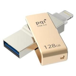 PQI MFi認証 Lightningコネクタ搭載USB3.0メモリ 128GB/ゴールド