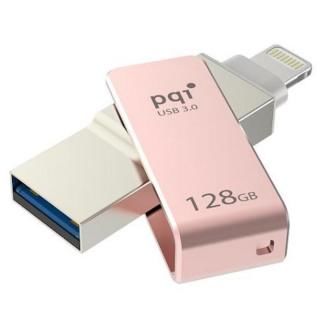 PQI MFi認証 Lightningコネクタ搭載USB3.0メモリ 128GB/ローズゴールド