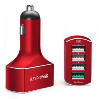 RAVPOWER 4ポート搭載メタルカーチャージャー レッド