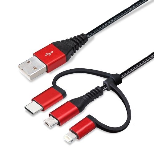 Lightning/Type-C/Micro USB 3in1 USBタフケーブル 15cm ブラック/レッド_0