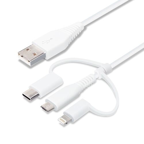 Lightning/Type-C/Micro USB 3in1 USBケーブル 50cm ホワイト_0