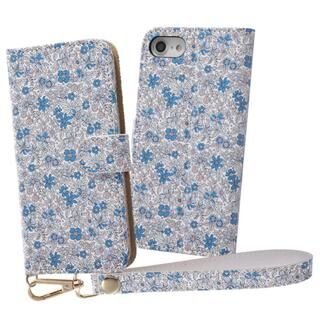 iPhone  SE 第3世代/SE2/8/7 レイ・アウト 手帳型ケース クリアポケット ハンドストラップ 花柄 ブルー