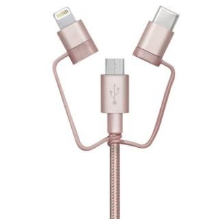 [1m]3 in 1 ケーブル Lightning USB Type-C microUSB ローズゴールド