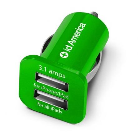 id America Dual USB Car Charger 【Green】