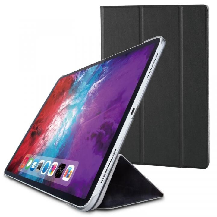 手帳型 背面 クリア ソフト レザー 合成皮 耐衝撃 超 薄型 軽量 ブラック iPad Pro 2020 12.9インチ_0
