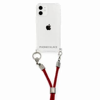 iPhone 12 mini (5.4インチ) ケース PHONECKLACE ロープショルダーストラップ付きクリアケース ダークレッド iPhone 12 mini
