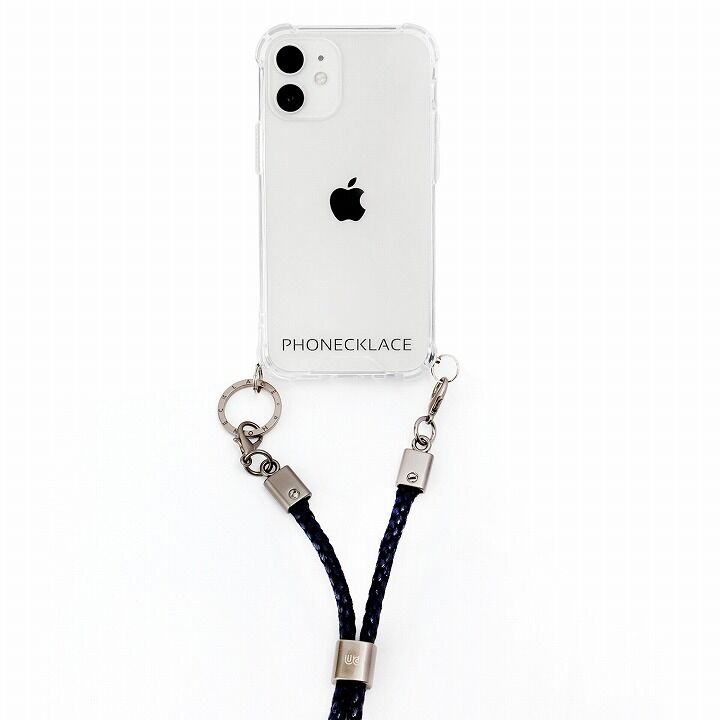 PHONECKLACE ロープショルダーストラップ付きクリアケース ネイビー iPhone 12 mini_0