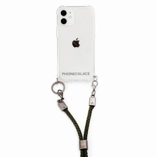 iPhone 12 mini (5.4インチ) ケース PHONECKLACE ロープショルダーストラップ付きクリアケース カーキ iPhone 12 mini