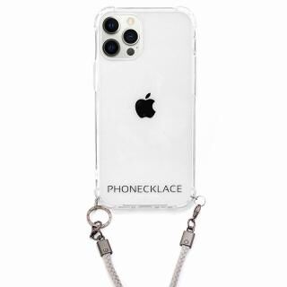iPhone 12 / iPhone 12 Pro (6.1インチ) ケース PHONECKLACE ロープショルダーストラップ付きクリアケース グレー iPhone 12/12Pro