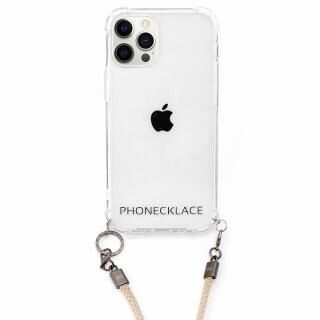 iPhone 12 / iPhone 12 Pro (6.1インチ) ケース PHONECKLACE ロープショルダーストラップ付きクリアケース ベージュ iPhone 12/12Pro