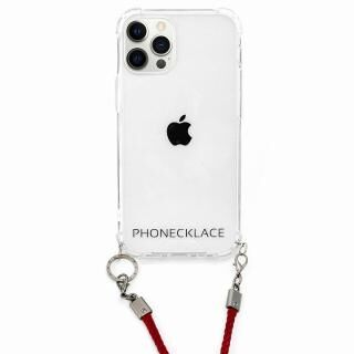 iPhone 12 / iPhone 12 Pro (6.1インチ) ケース PHONECKLACE ロープショルダーストラップ付きクリアケース ダークレッド iPhone 12/12Pro