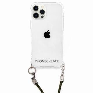 iPhone 12 / iPhone 12 Pro (6.1インチ) ケース PHONECKLACE ロープショルダーストラップ付きクリアケース カーキ iPhone 12/12Pro