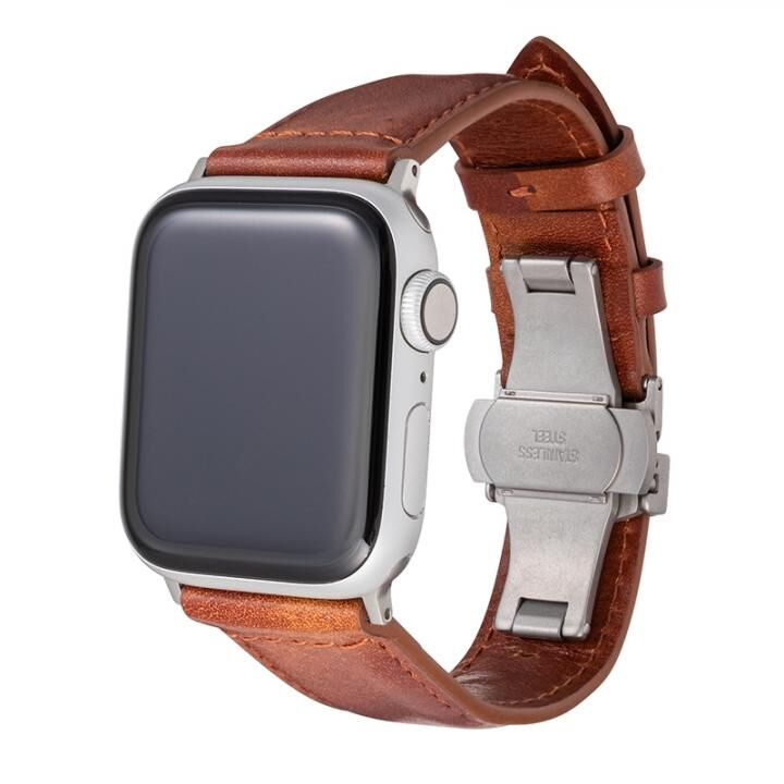 Museum-calf Genuine Leather Watchband for Apple Watch 40/38mm Brown_0