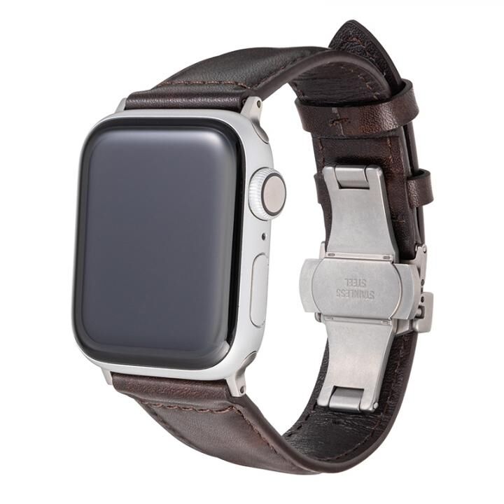 Museum-calf Genuine Leather Watchband for Apple Watch 40/38mm Dark Brown_0
