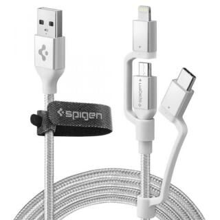 Spigen Essential C10i3 3in1急速充電ケーブル USB-C/Micro-B5-pin/Lightning to USB 2.0 1.5m シルバー