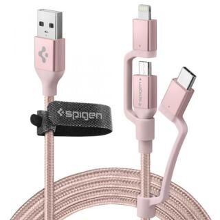 Spigen Essential C10i3 3in1急速充電ケーブル USB-C/Micro-B5-pin/Lightning to USB 2.0 1.5m ローズゴールド