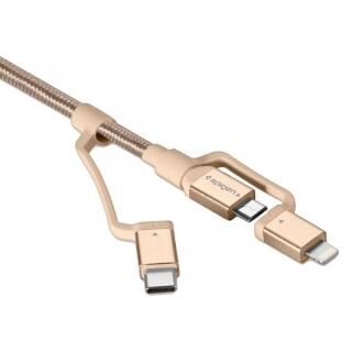 Spigen Essential C10i3 3in1急速充電ケーブル USB-C/Micro-B5-pin/Lightning to USB 2.0 1.5m ゴールド