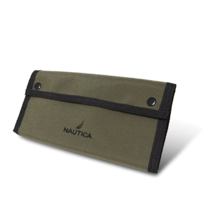 NAUTICA CORDURAナイロン使用 スマホ収納可能 長財布 全長60cmストラップ付き カーキグリーン_0