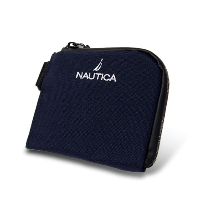 NAUTICA CORDURAナイロン使用 コンパクトL型ファスナー財布 全長60cmストラップ付き ネービー_0