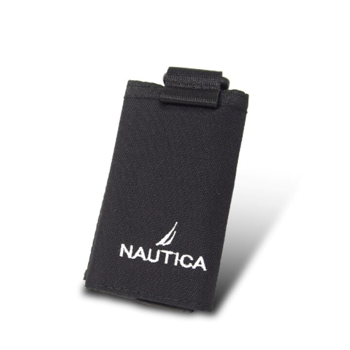 NAUTICA CORDURAナイロン使用 コンパクト三つ折り財布 全長60cmストラップ付き ブラック【10月上旬】_0