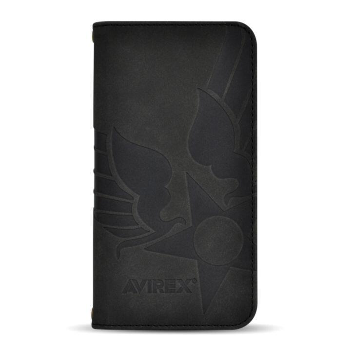 AVIREX 手帳ケース スタンプロゴスエード ブラック iPhone 15 Pro_0
