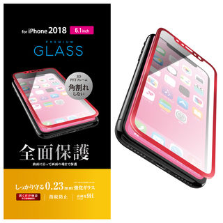 iPhone XR フィルム フルカバー強化ガラス フレーム付 レッド iPhone XR