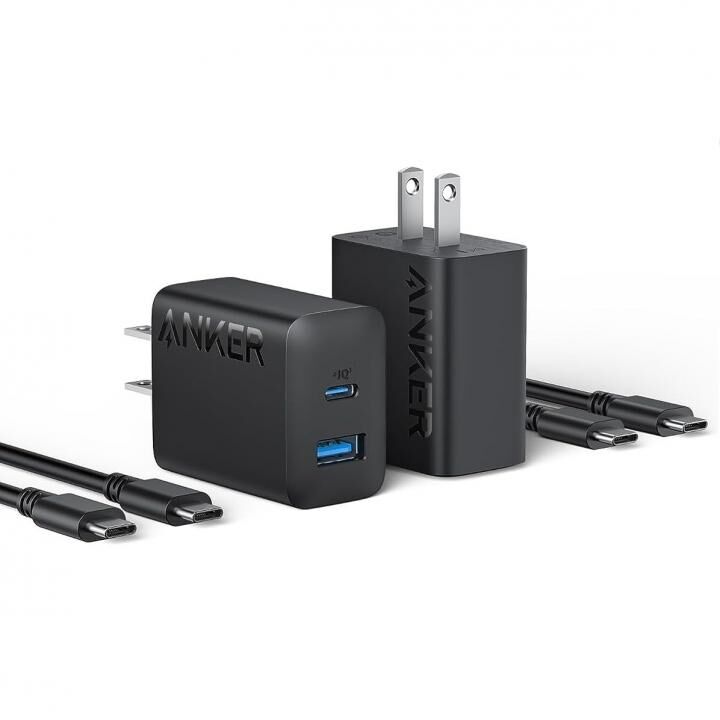 Anker Charger (20W, 2-port) with USB-C & USB-C ケーブル ブラックの