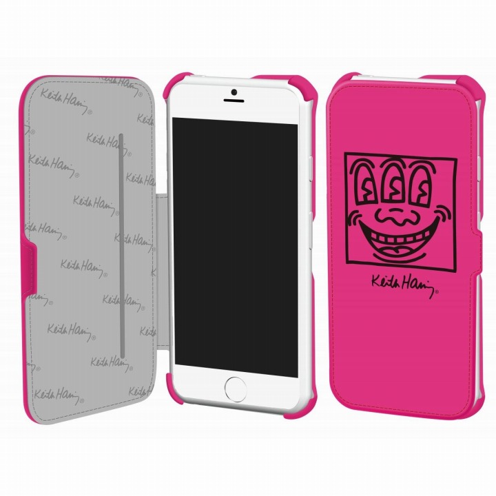 iPhone6 ケース キース・へリング コレクション PUレザー手帳型ケース フェイス/ピンク x ブラック iPhone 6ケース_0