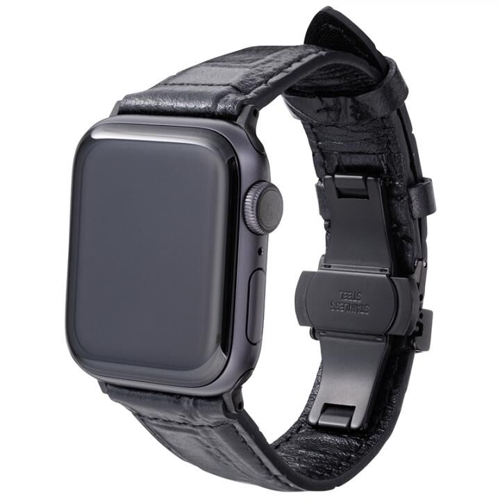GRAMAS Croco Embossed Genuine Leather Watchband 44/42mm Black_0
