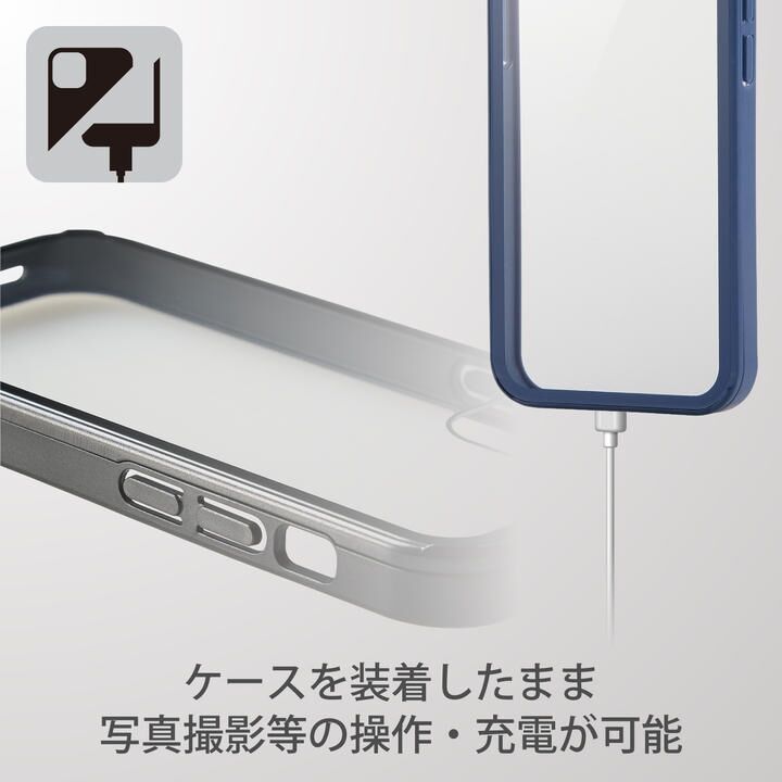 iPhoneケース フルカバー 背面ガラス ガラスフィルム ブルー iPhone 12 ...