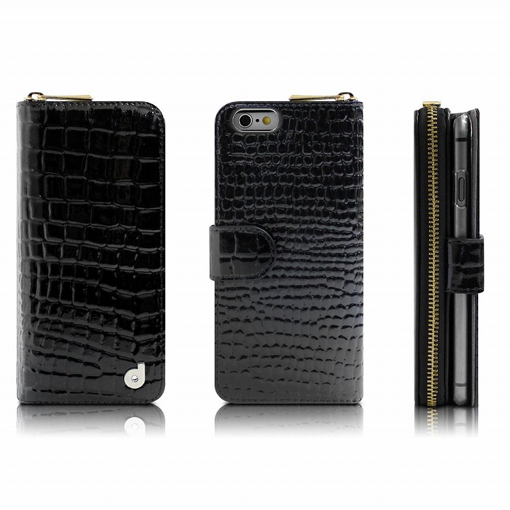 iPhone6s/6 ケース お財布付き手帳型ケース Zipper クロコエナメル ブラック iPhone 6s/6ケース_0