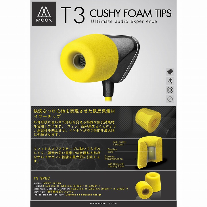 低反発素材イヤーチップ MOOX T3 Cushy m Tips コンフォートタイプ_0