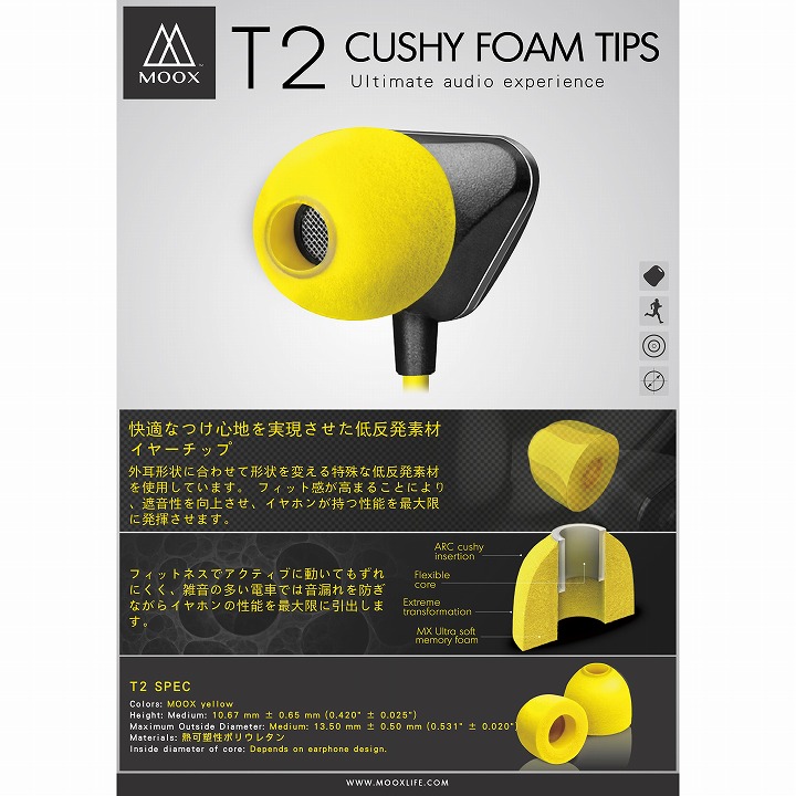 低反発素材イヤーチップ MOOX T2 Cushy m Tips ラウンドタイプ_0