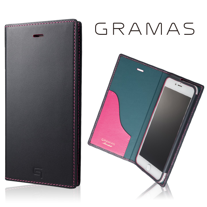 iPhone8 Plus/7 Plus ケース [数量限定モデル]GRAMAS フルレザー手帳型ケースネイビー/ピンク iPhone 8 Plus/7 Plus_0