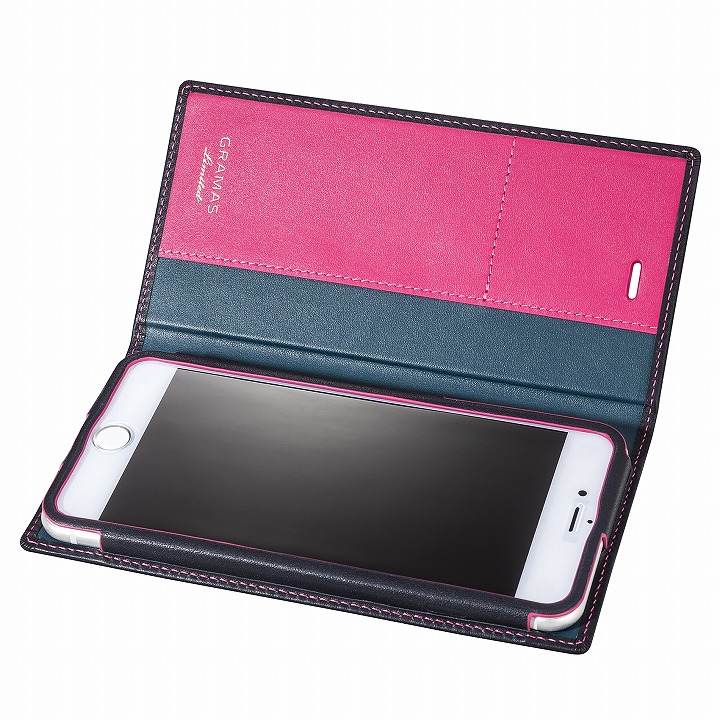 Iphone6s Plus 6 Plusケース 数量限定モデル Gramas フルレザー手帳型ケース ネイビー ピンク Iphone 6s Plus 6 Plusの人気通販 Appbank Store