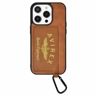 iPhone 14 Pro (6.1インチ) ケース AVIREX カード収納付き背面ケース 刺繍ロゴ ブラウン iPhone 14 Pro
