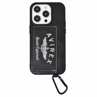 iPhone 14 Pro (6.1インチ) ケース AVIREX カード収納付き背面ケース 刺繍ロゴ ブラック iPhone 14 Pro