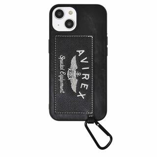iPhone 14 (6.1インチ) ケース AVIREX カード収納付き背面ケース 刺繍ロゴ ブラック iPhone 14