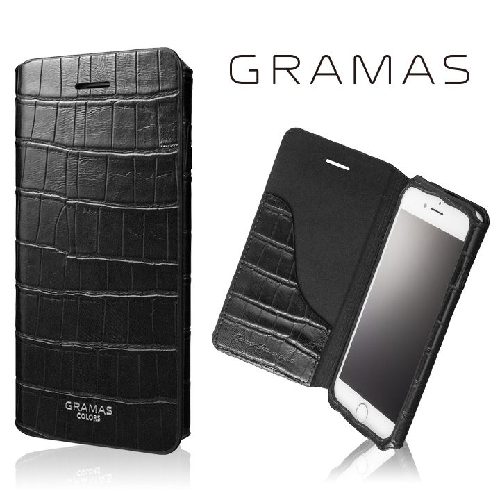 iPhone8/7 ケース GRAMAS COLORS 型押しクロコPUレザー手帳型ケース EURO Passione 3 ブラック iPhone 8/7_0