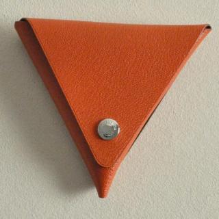 ゴートレザー三角折り小銭入れ オレンジ